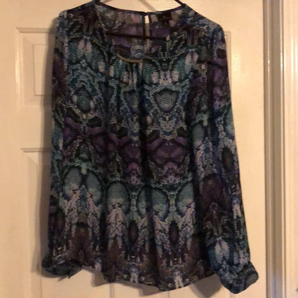Women's purple/blue/blk patterned blouse